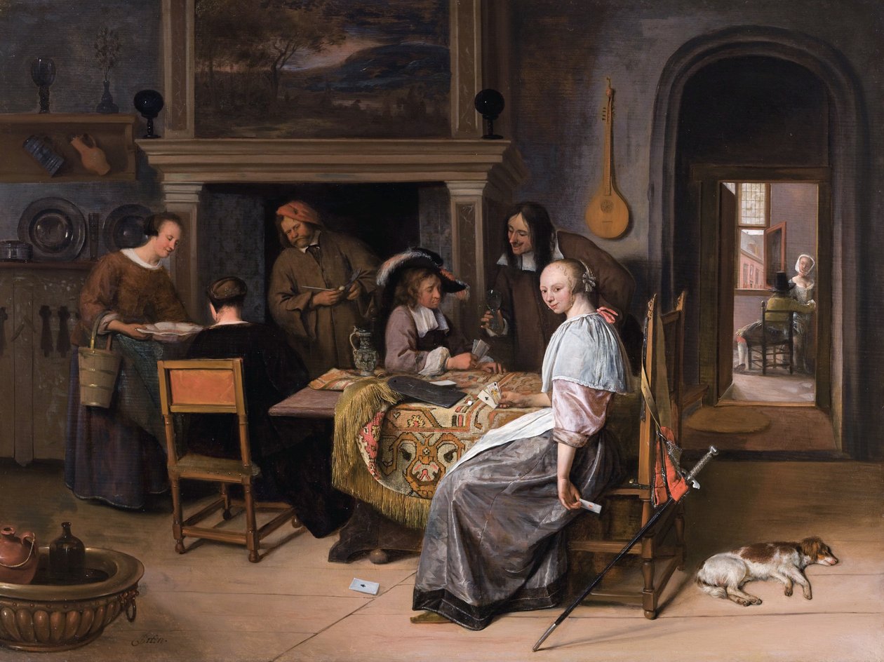 Kortinpelaajat sisätiloissa tekijältä Jan Havickszoon Steen