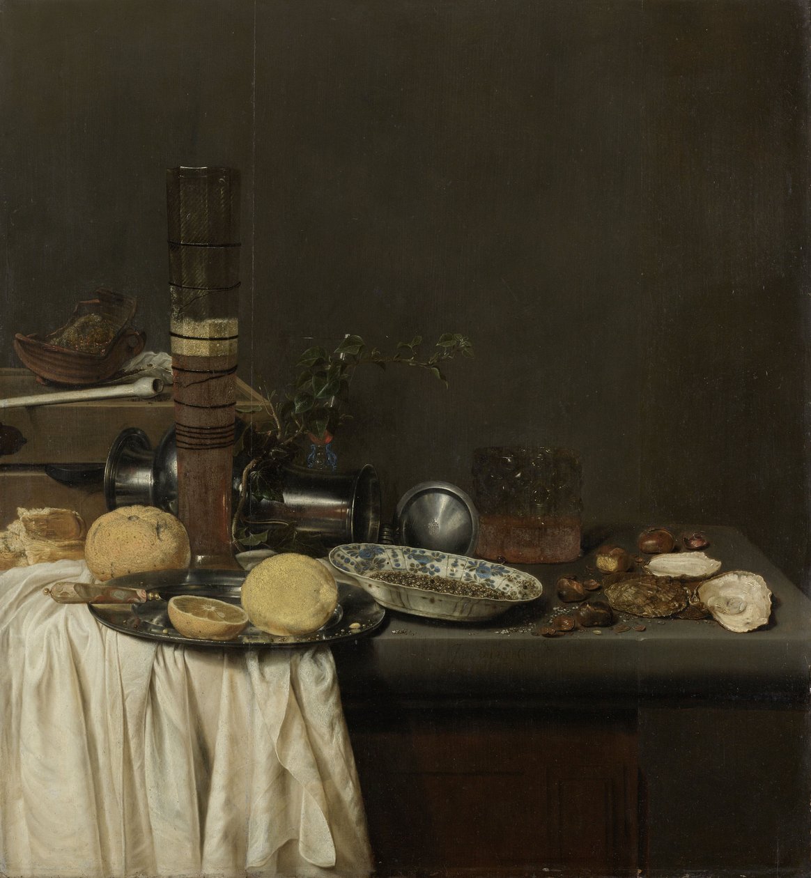 Asetelma, jossa on pitkä olutlasi, 1647 tekijältä Jan Jansz. van de Velde