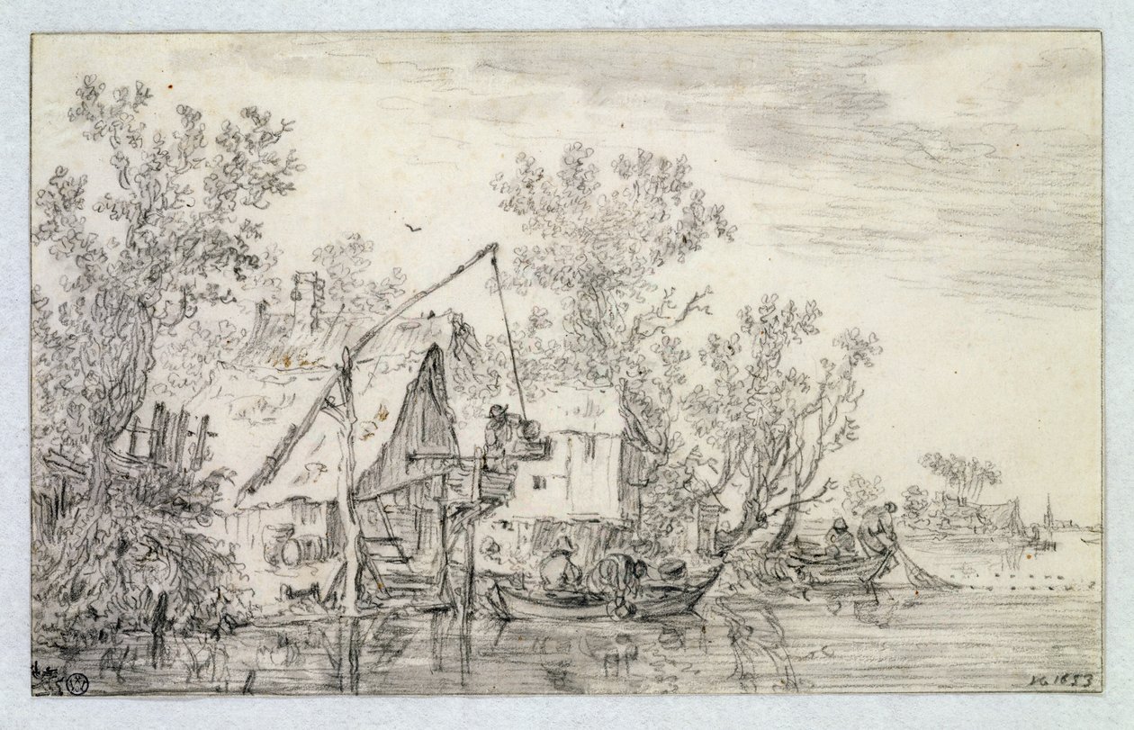 Metsäinen jokimaisema, 1653 tekijältä Jan Josephsz van Goyen