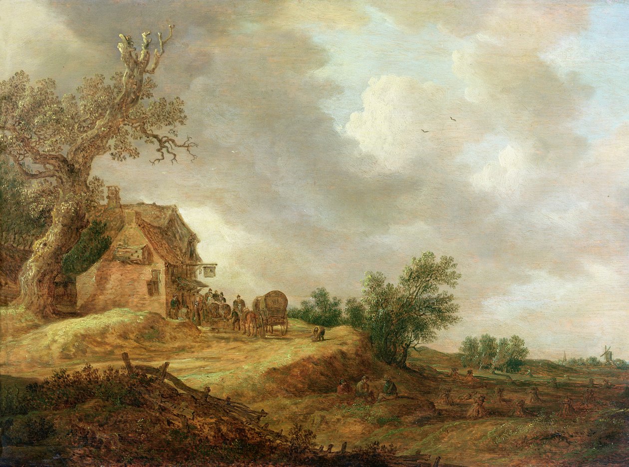 Maisema hahmoineen majatalon ulkopuolella, 1643 tekijältä Jan Josephsz van Goyen