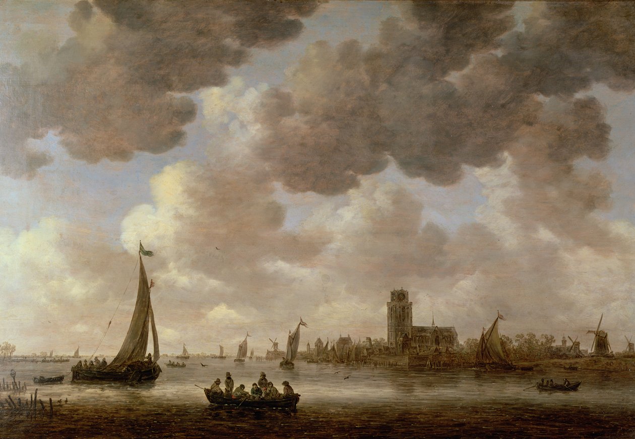 Näkymä Dordrechtiin alavirtaan Grote Kerkistä, 1647 tekijältä Jan Josephsz van Goyen