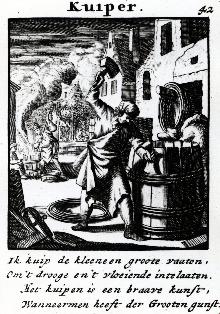 Cooper, kirjasta Book of Trades, julkaistu 1694 tekijältä Jan Luyken