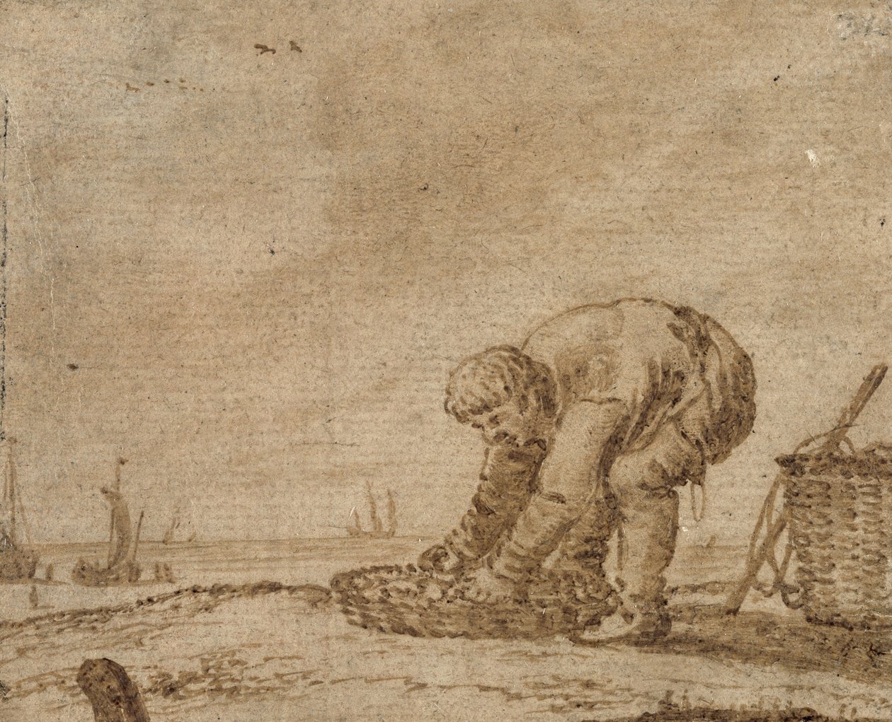 Kalastaja meren rannalla, 1623 (kynä ja muste paperille) tekijältä Jan Porcellis