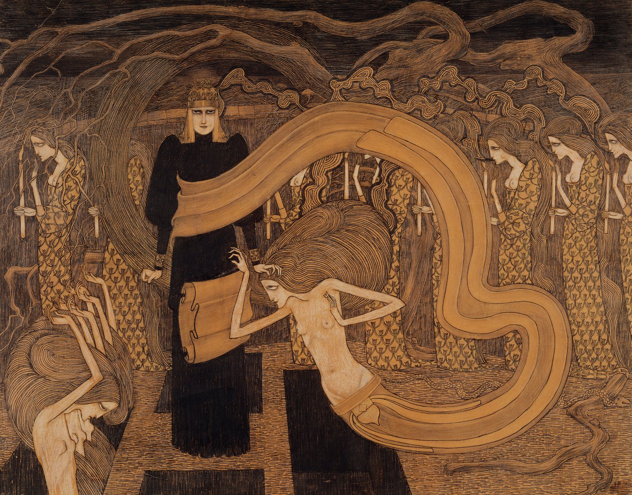 Fatality, 1893 (liitu ja kynä paperilla) tekijältä Jan Toorop