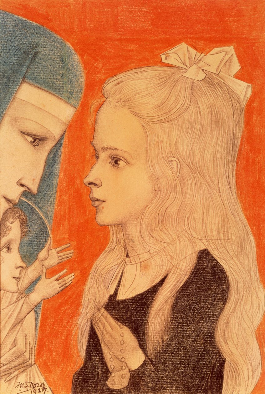 Tyttö rukoilee, 1927 (värikynä) tekijältä Jan Toorop