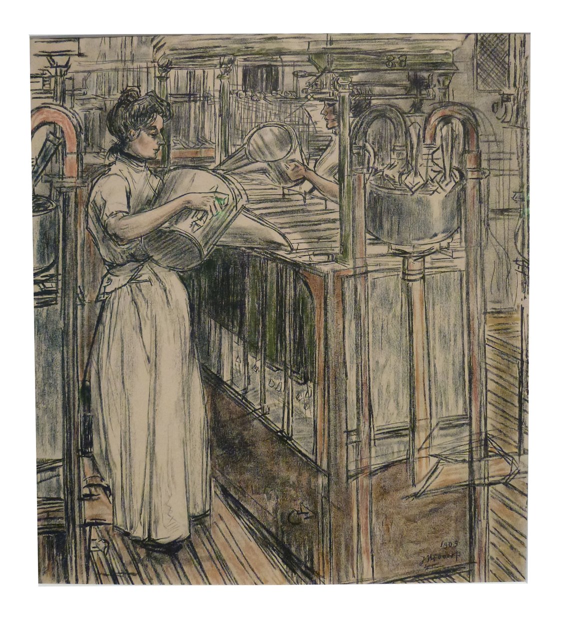 Gieterij 1 van de 12 lithos die Toorop maakte over de fabricage van kaarsenn tekijältä Jan Toorop