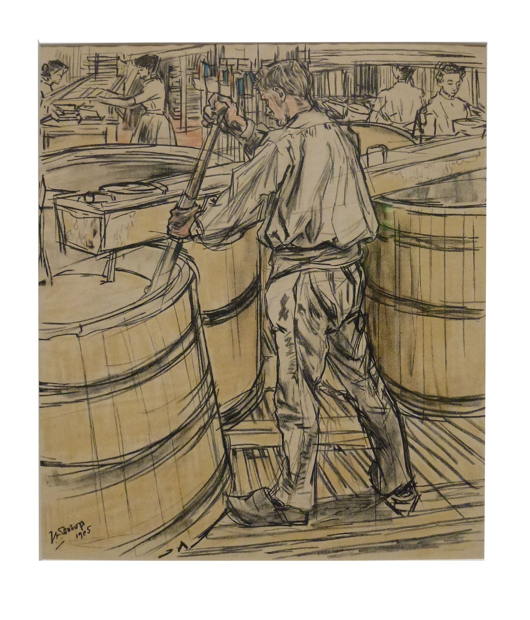 Roerkuip 1 van de 12 lithos die Toorop maakte over de fabricage van kaarsenn tekijältä Jan Toorop