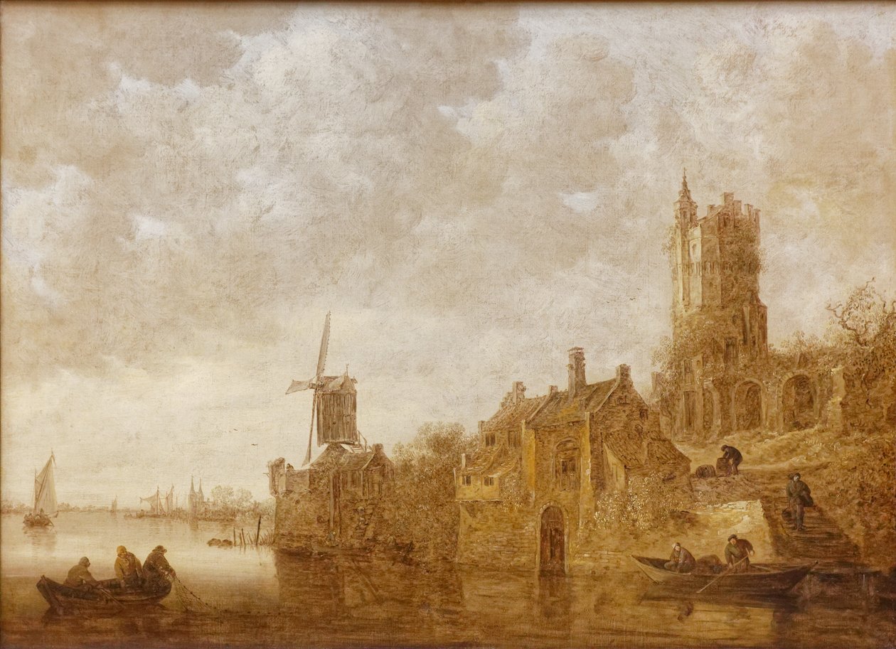 Paysage fluvial avec moulin et château en ruine tekijältä Jan Josephsz van Goyen