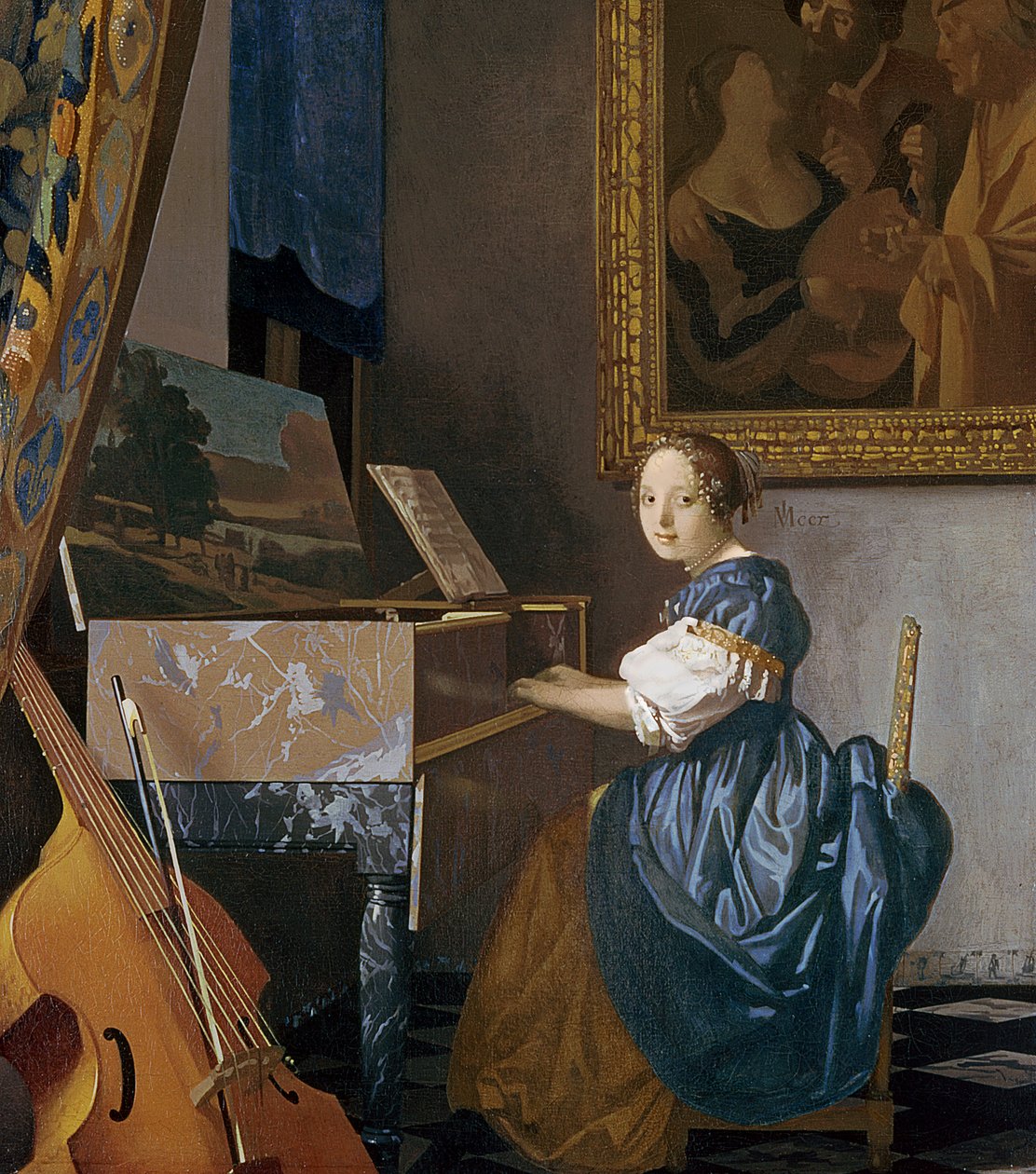 Nuori nainen istuu Virginalissa, n. 1670 tekijältä Jan Vermeer van Delft