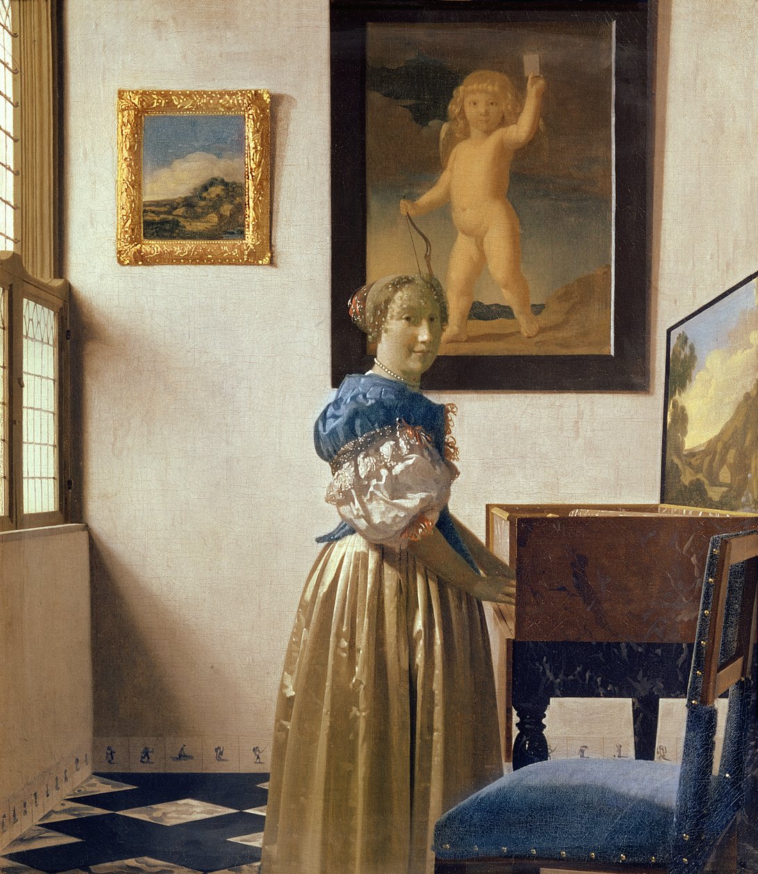 Nuori nainen seisomassa Virginalissa, n. 1670-1672 tekijältä Jan Vermeer van Delft
