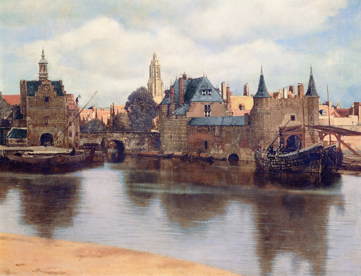 Näkymä Delftistä, n. 1660-61 öljy kankaalle yksityiskohta numerosta 1109259 tekijältä Jan Vermeer van Delft