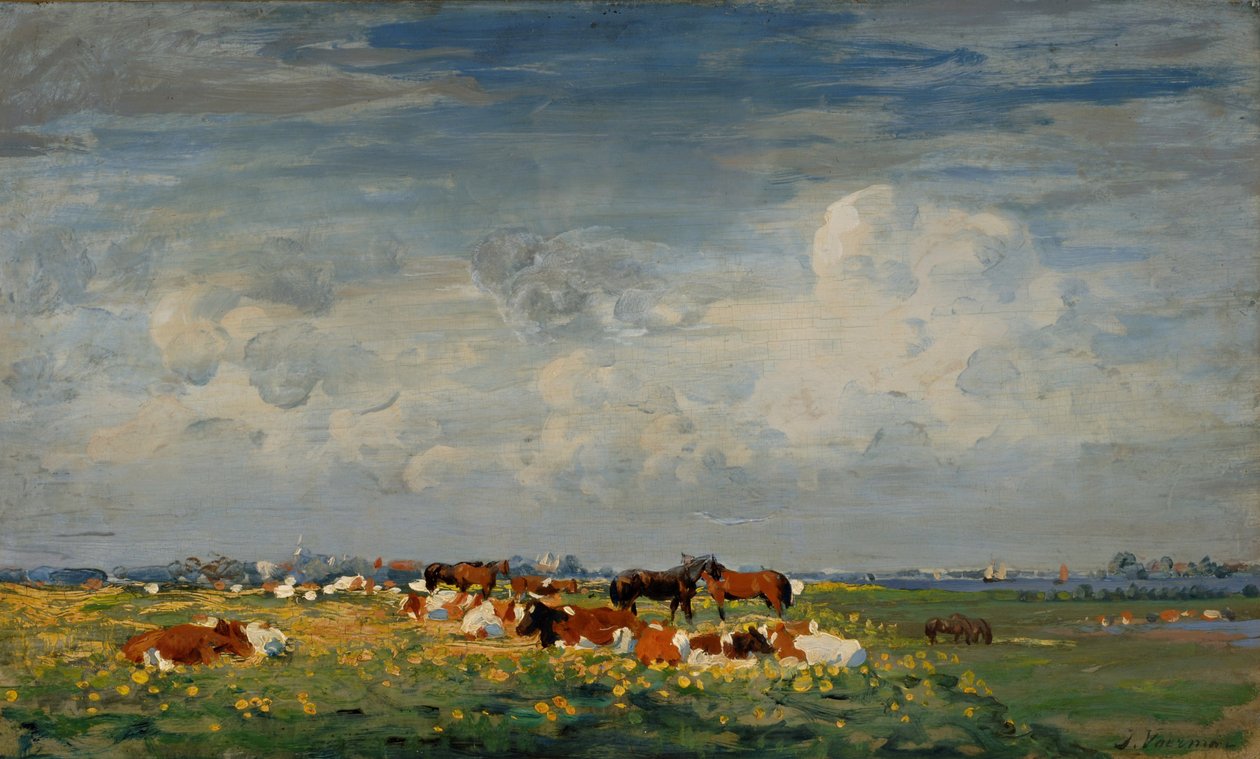 Zomers weidelandschap aan de IJssel ja Zicht op Hattem tekijältä Jan Voerman