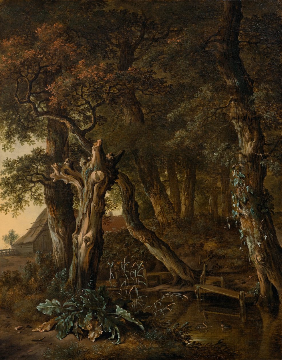 Waldlandschaft mit einer Brücke tekijältä Jan Wijnants