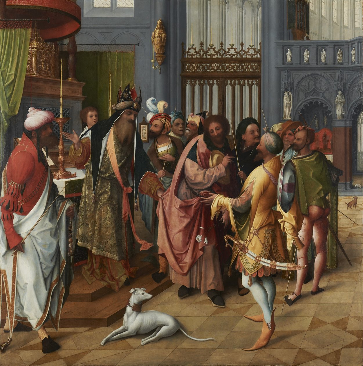 Joseph ja kosijoita, n. 1515-20 (paneeli) (katso verso 88614) tekijältä Jan de Beer