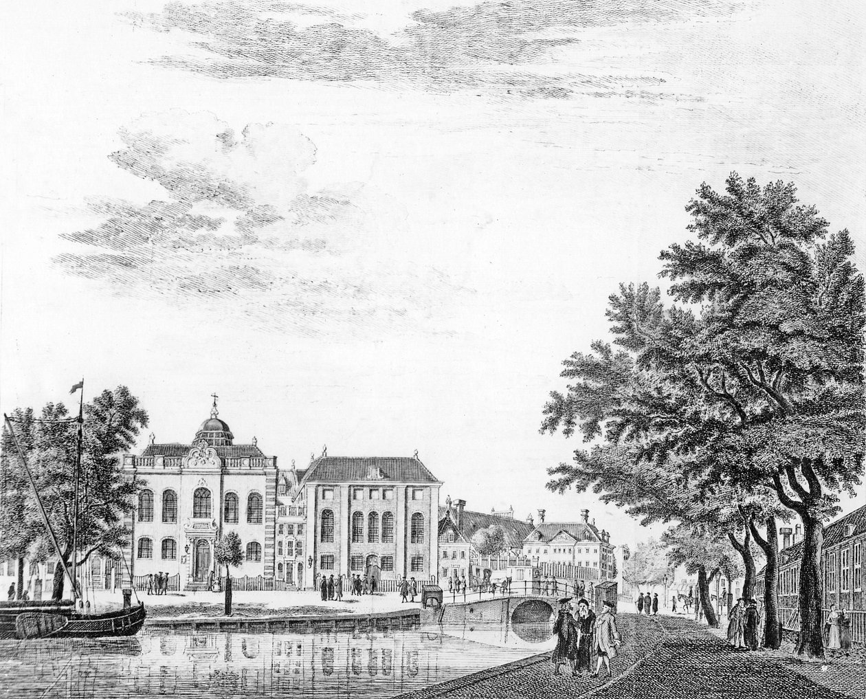 Saksan juutalaisten kaksi suurta synagogaa Amsterdamissa, Alankomaissa, 1765 tekijältä Jan de Beijer