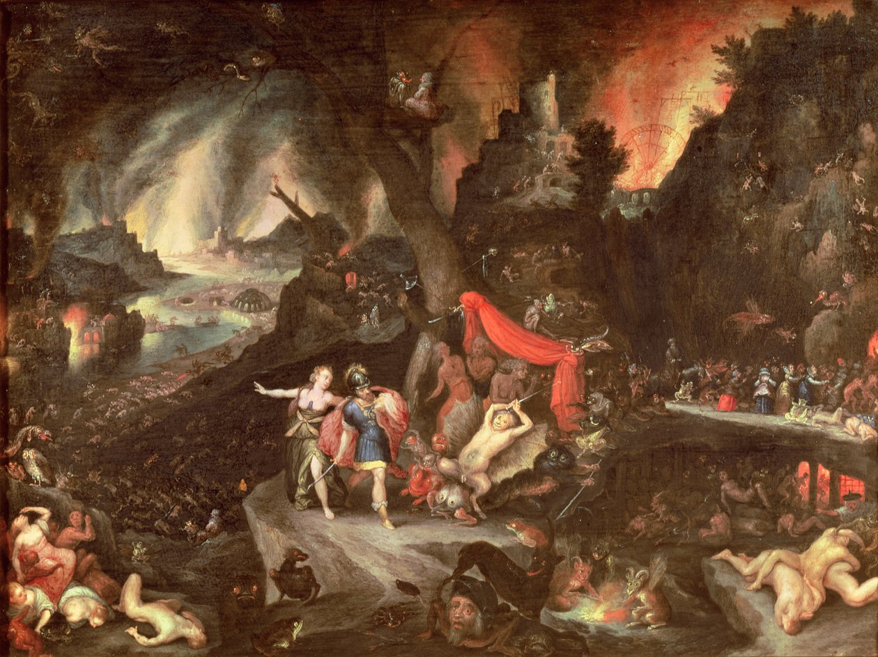 Aeneas alamaailmassa, n. 1630 (öljy kuparilla) tekijältä Jan the Elder Brueghel