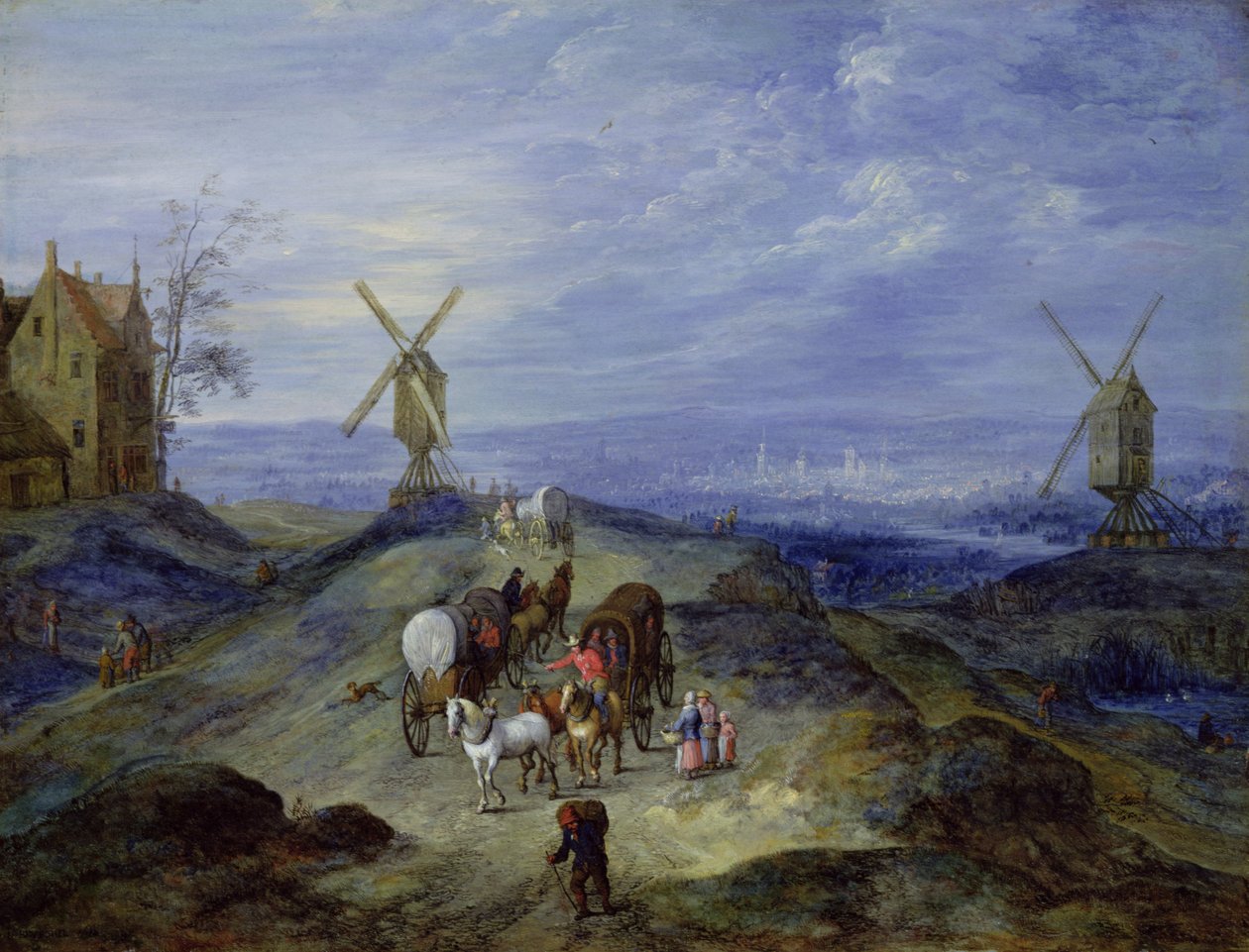 Maisema kahdella tuulimyllyllä, 1612 tekijältä Jan the Elder Brueghel
