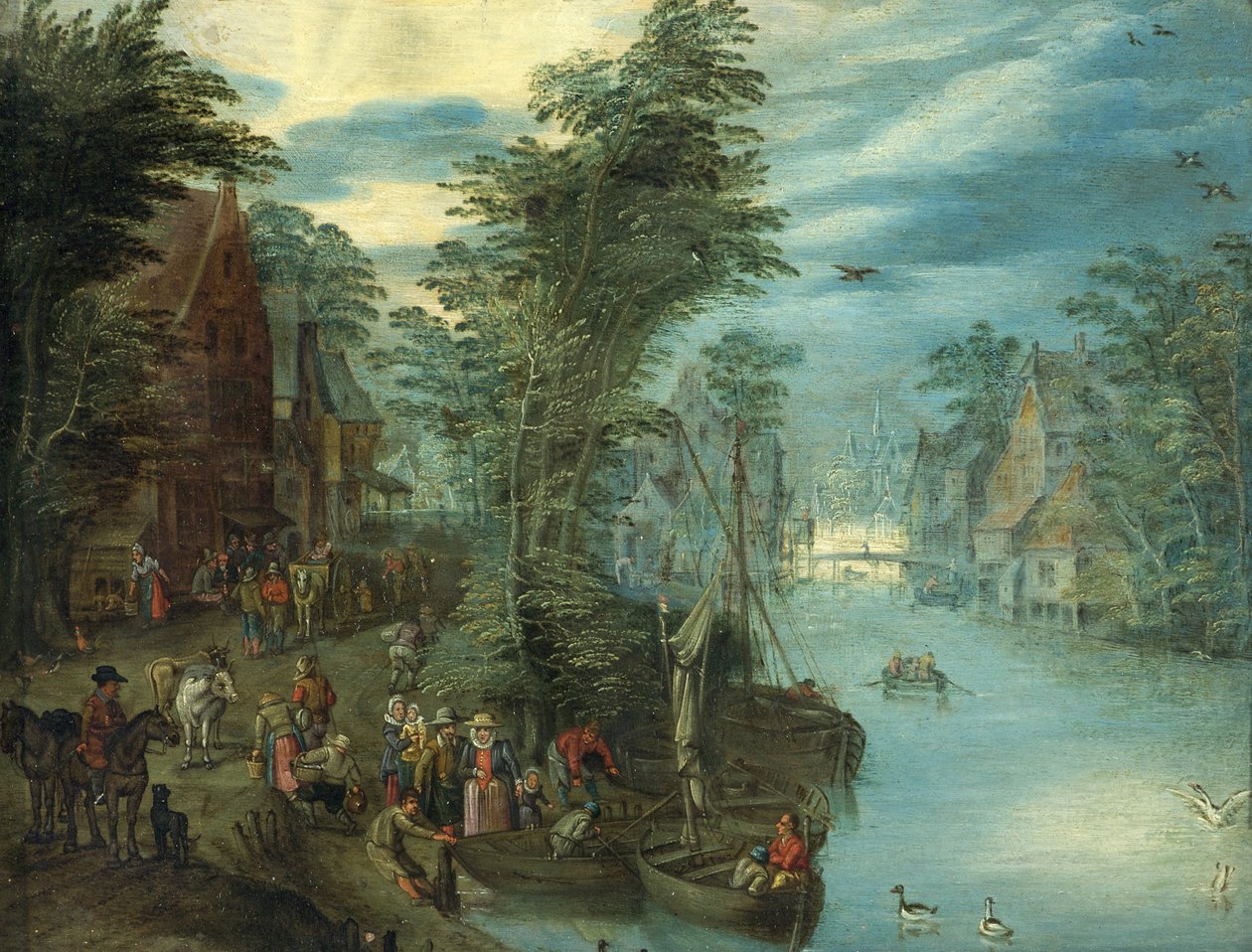 River Scene, n. 1630-50 (öljy kuparille) tekijältä Jan the Elder Brueghel