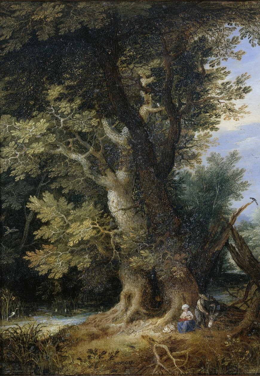 Lepää lennolla Egyptiin, 1600-99 (öljy kuparilla) tekijältä Jan the Elder after Brueghel