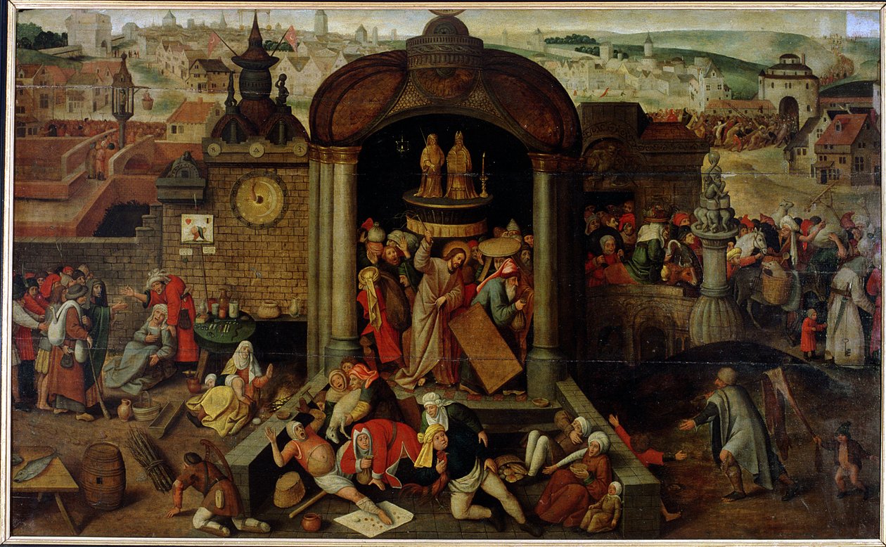 Kristus ajoi kauppiaita temppelistä, 1600-luvun alku tekijältä Jan the Elder circle of Brueghel