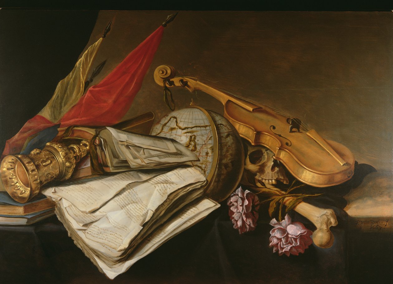 Vanitas-asetelma, 1663 tekijältä Jan van Dalen