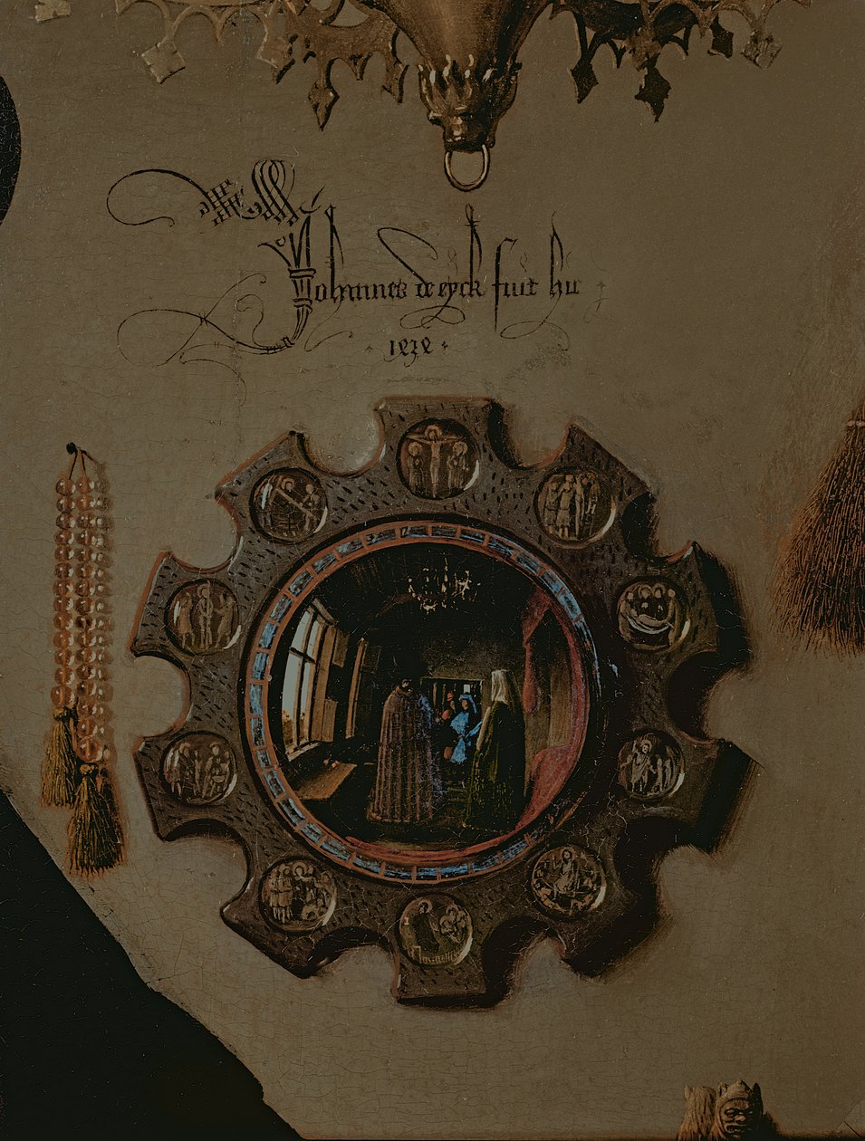 Giovannin muotokuva ? Arnolfini ja hänen vaimonsa Giovanna Cenami ? Arnolfinin avioliitto 1434 öljy paneelille yksityiskohta vuodelta 1765. tekijältä Jan van Eyck