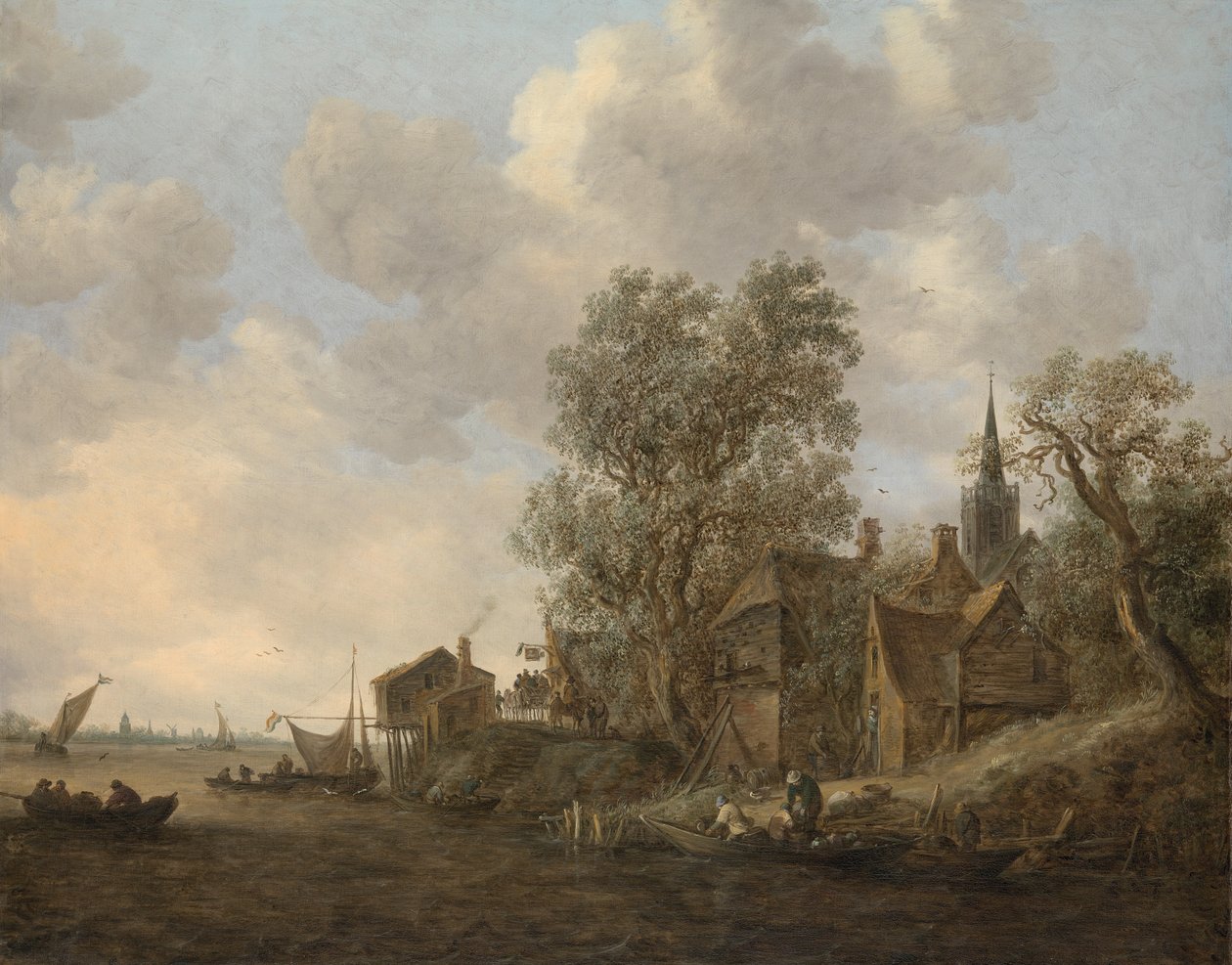 Gezicht op een dorp aan een rivier tekijältä Jan Josephsz van Goyen