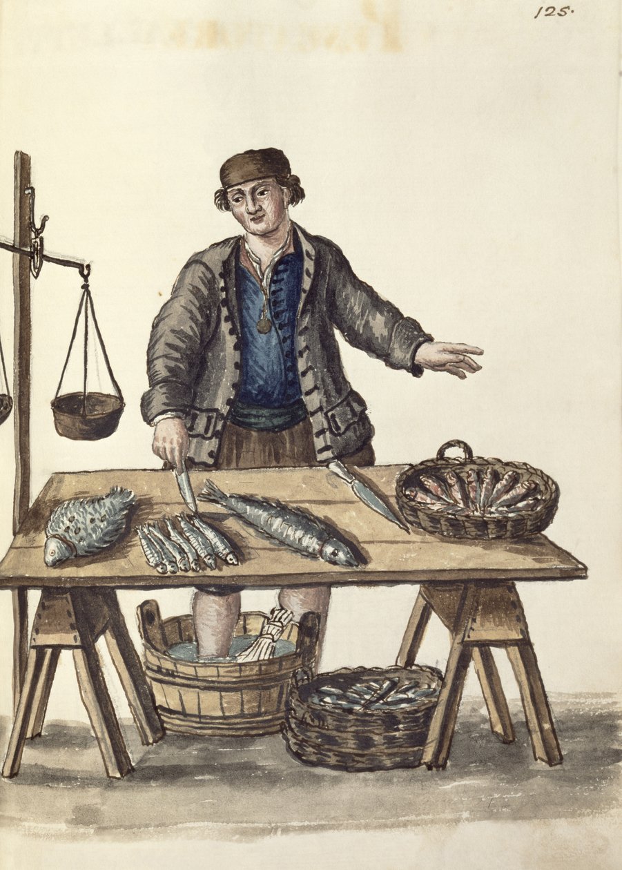 Kalakauppias, venetsialainen (käsikirjoitus) tekijältä Jan van Grevenbroeck