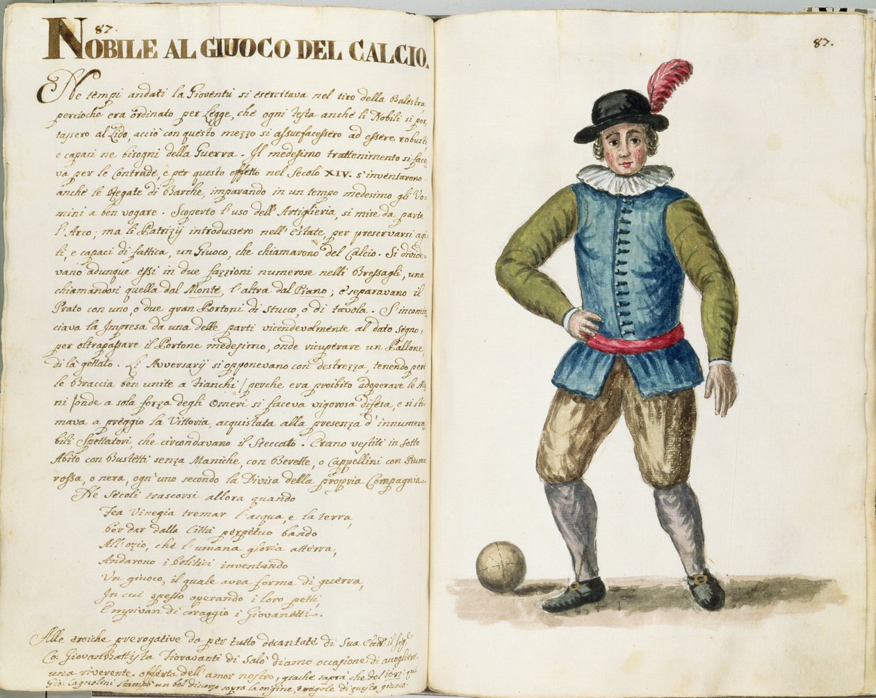 Jalkapalloa pelaava aatelismies, venetsialainen (käsikirjoitus) tekijältä Jan van Grevenbroeck