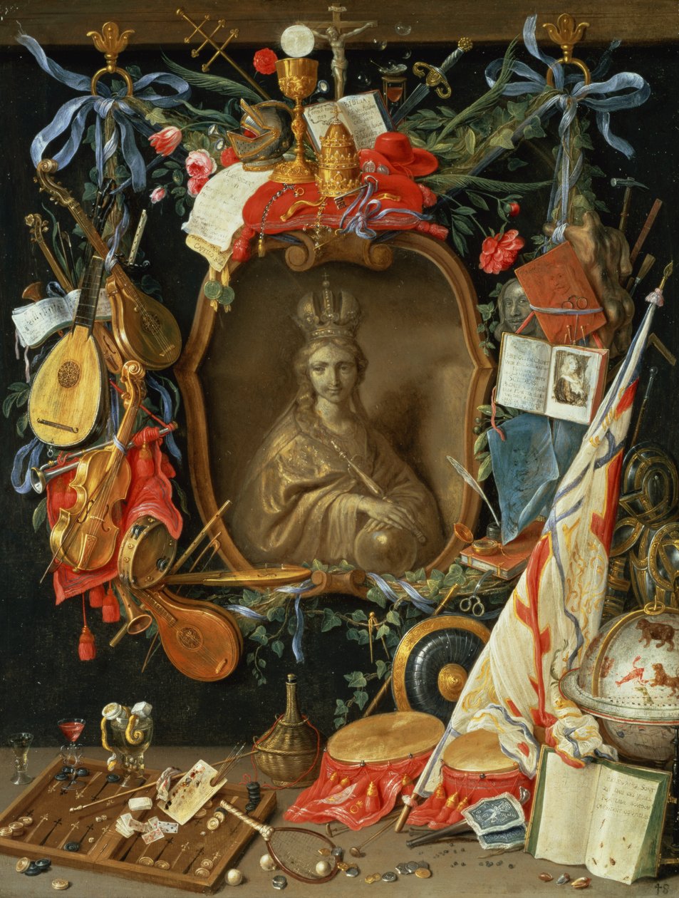 Ecclesia, jota ympäröivät turhamaisuuden symbolit (kuparilla) tekijältä Jan van Kessel the Elder