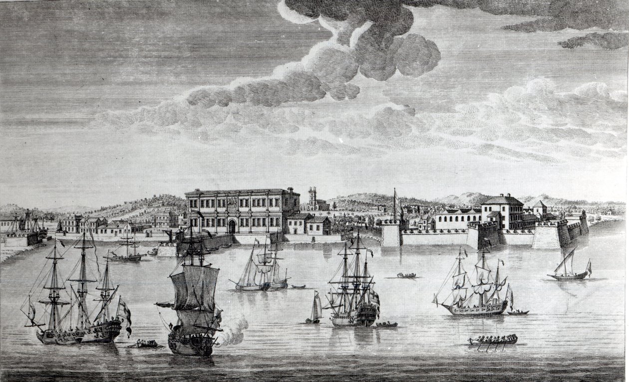 Bombay Malabarin rannikolla, joka kuuluu East India Company of Englandille, 1754 tekijältä Jan van Ryne