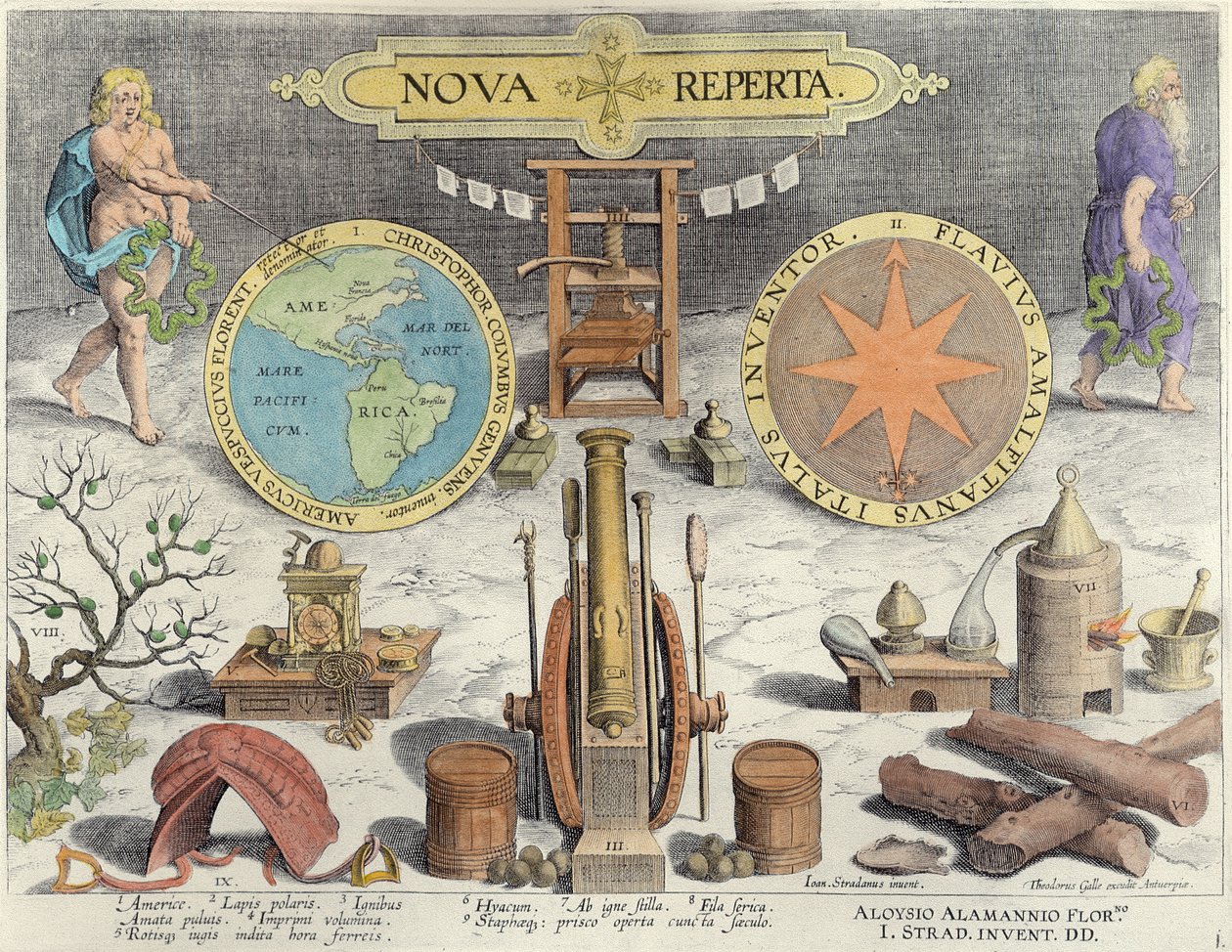 Theodor Gallen (1571-1633) kaivertama Nova Reperta (Uudet löydöt) n. 1600 (myöhempi väritys) tekijältä Jan van der Straet