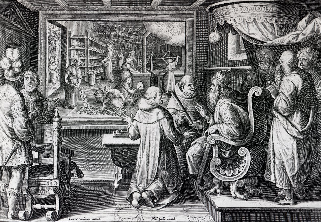 Ser, Sive Sericus Vermis, levy 9 Nova Repertasta, kaiverrus Philip Galle, n. 1580-1605 tekijältä Jan van der Straet