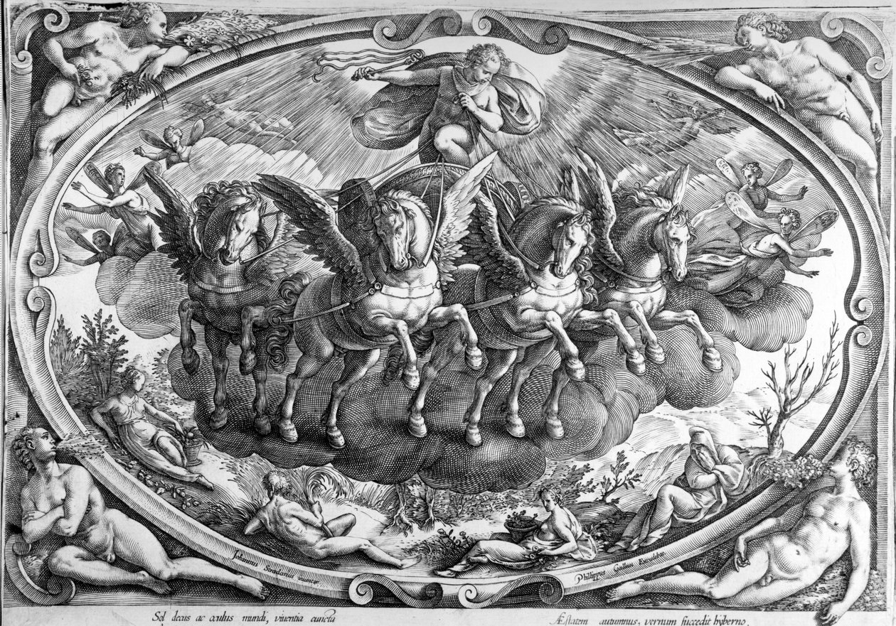 Neljä vuodenaikaa, kaiverrus Philip Galle, n. 1580 tekijältä Jan van der Straet