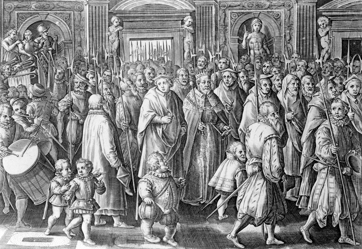 Cosimo I:n paluu kruunauksen jälkeen, kaiverrus Philips Galle, 1583 tekijältä Jan van der Straet