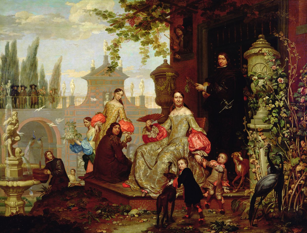 Muotokuva perheestä puutarhassa, 1680 tekijältä Jan van the Younger Kessel