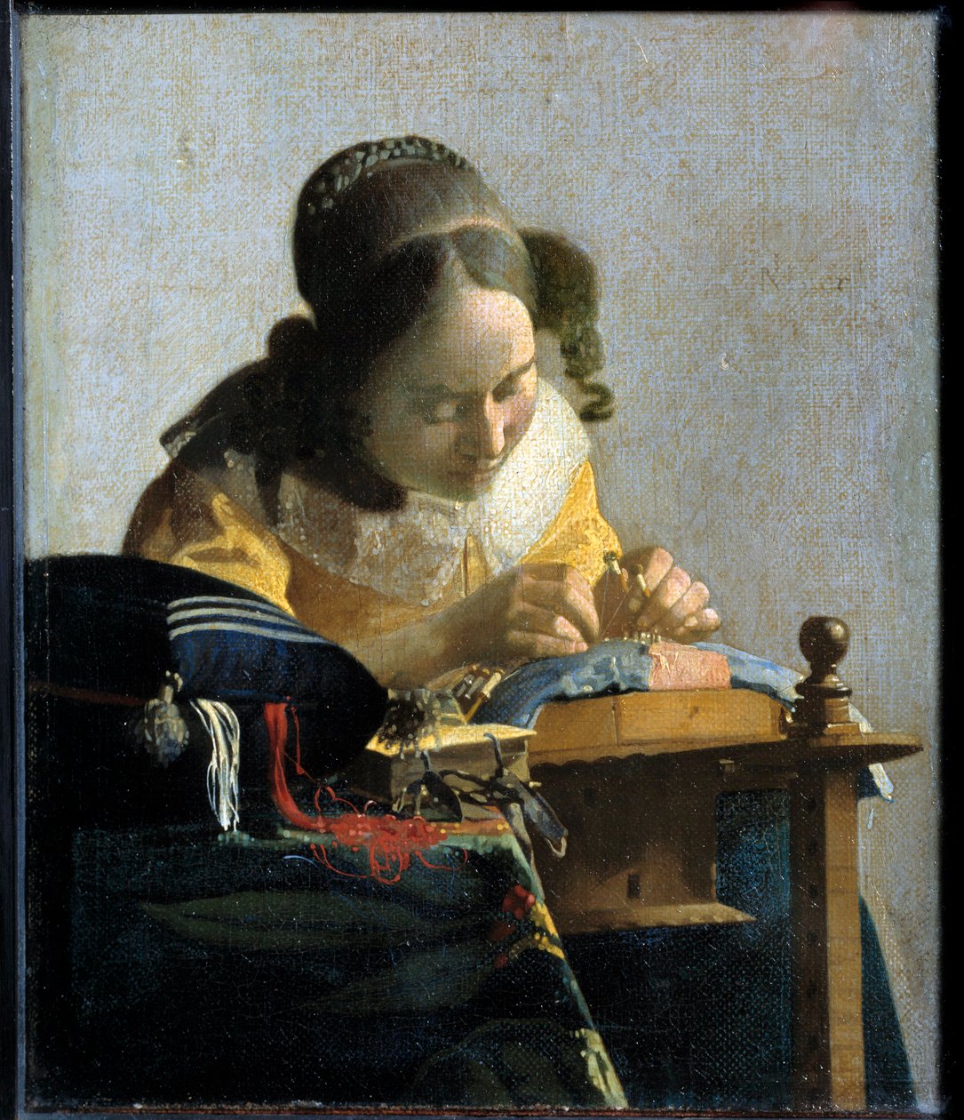 The Lacemaker, n. 1658-1660 (öljy kankaalle) tekijältä Jan (1632 75) Vermeer