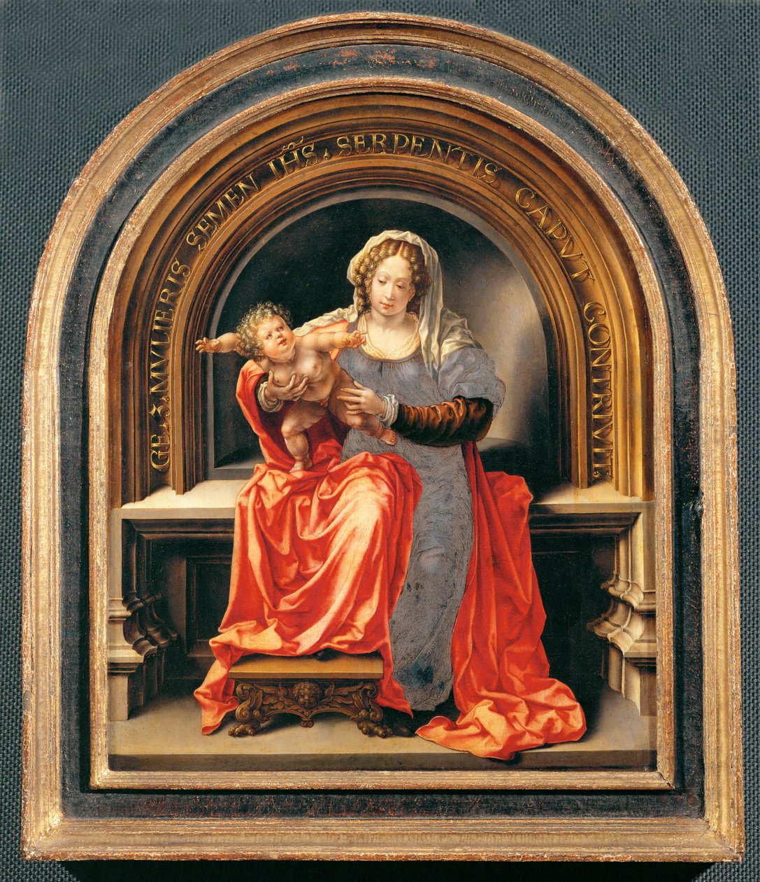 Madonna ja lapsi (maalaus tammipuulle) tekijältä Jan (c.1472-c.1533) Gossaert