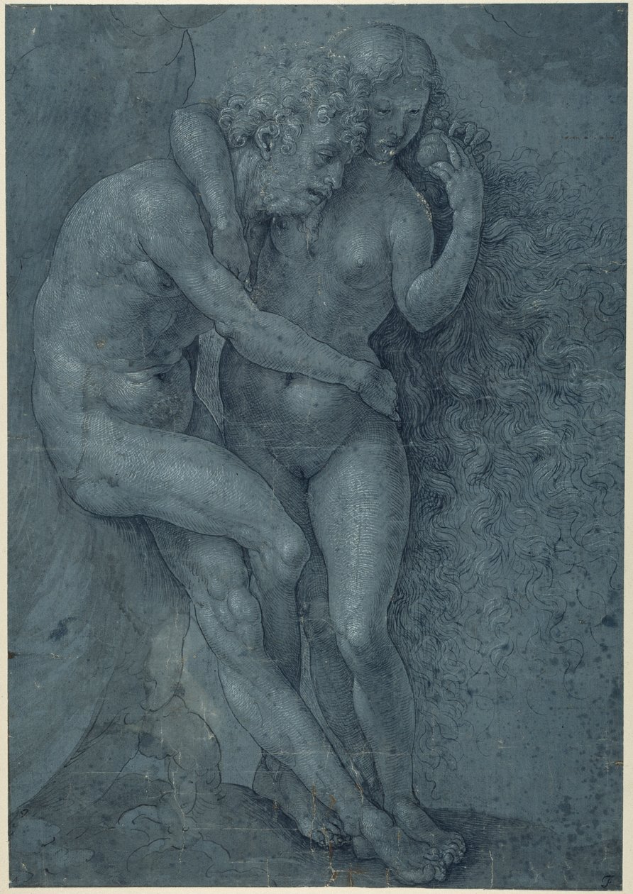 Adam ja Eeva (kynä ja musta muste valkoisella vartalovärillä paperilla) tekijältä Jan (c.1472 c.1533) Gossaert
