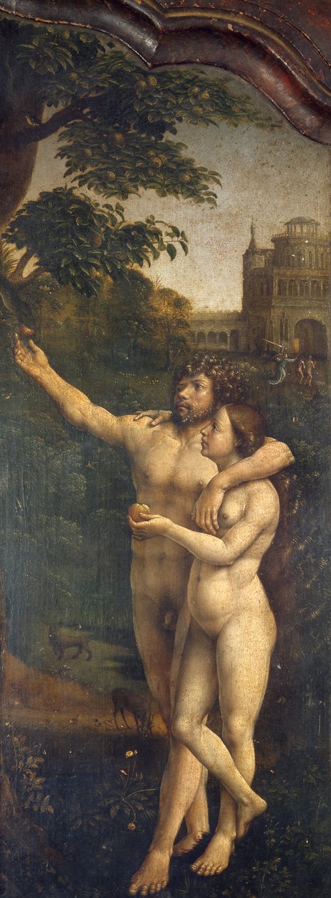 Adam ja Eeva, Malvern Triptychin takasivupaneeli tekijältä Jan (c.1472 c.1533) Gossaert