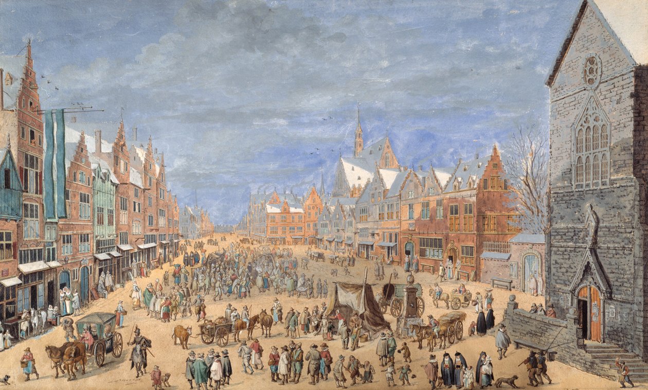 Kyläkatu, jossa on majatalo keväällä (guassi paperilla) tekijältä Jan (follower of) Brueghel