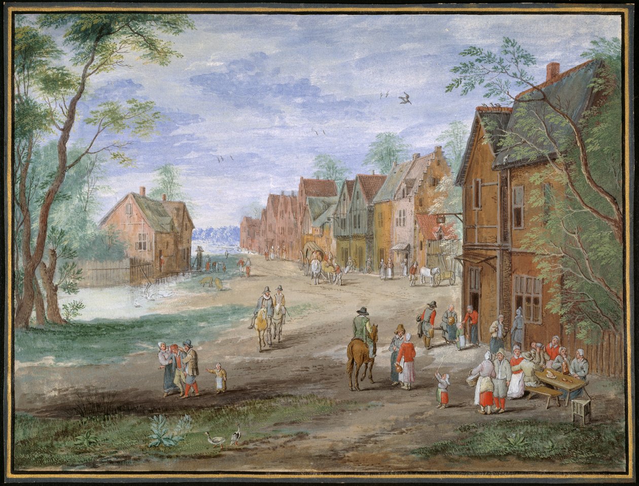 Goudan aukio talvella (guassi paperille) tekijältä Jan (follower of) Brueghel