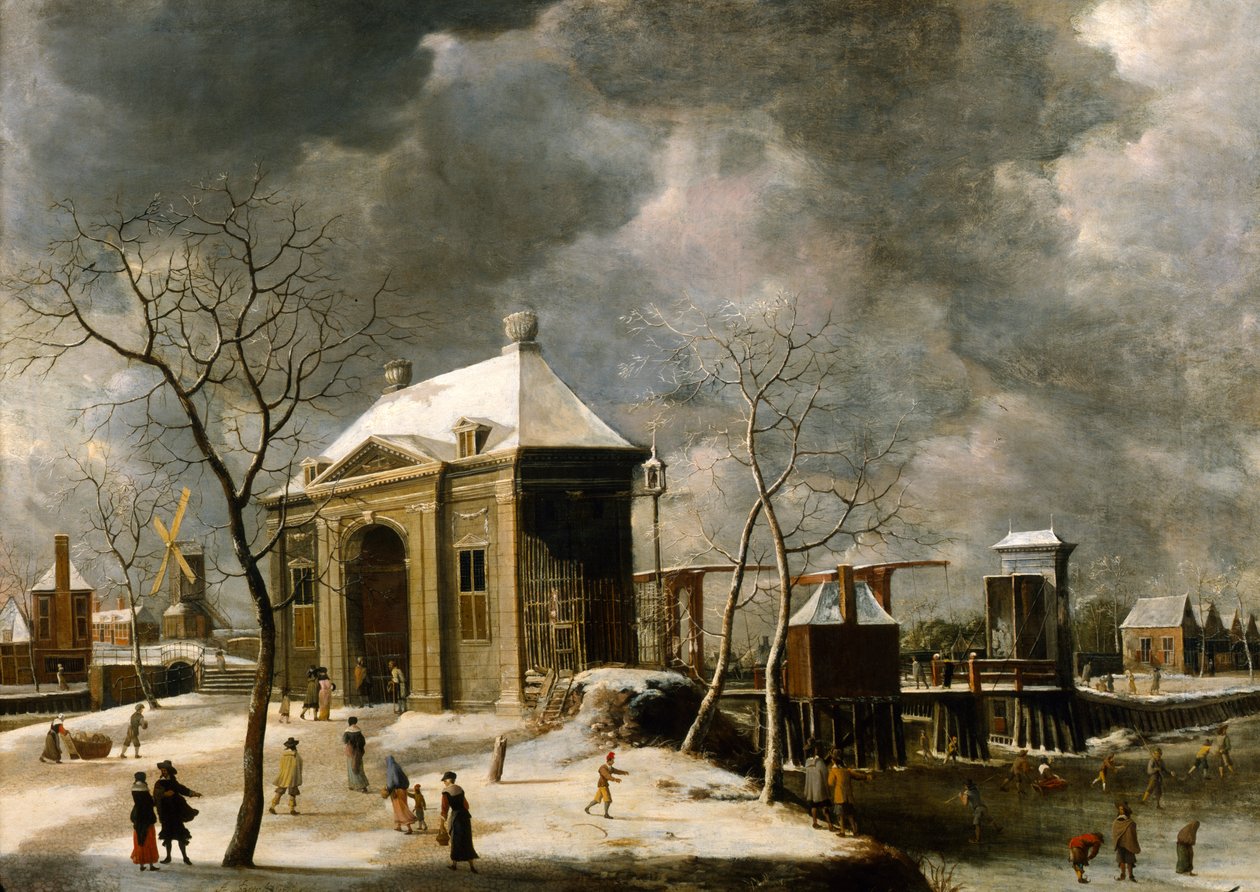 "Oletettu näkymä Amsterdamin portista talvella", 1622. tekijältä Jan Abrahamsz Beerstraten
