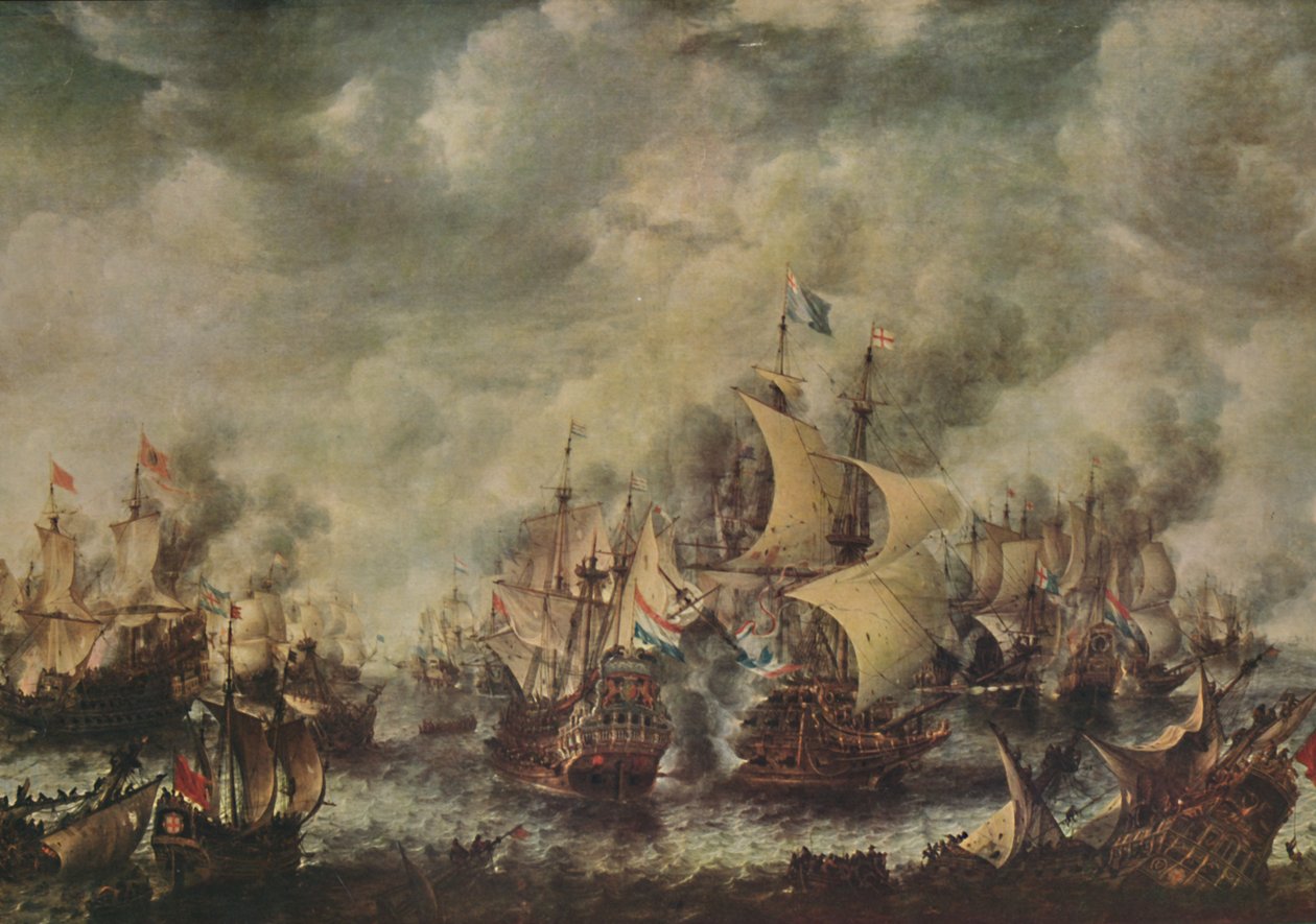 Meritaistelu englantilaisten ja hollantilaisten välillä Ter Heydellä, elokuussa 1653, 1914. tekijältä Jan Abrahamsz. Beerstraten
