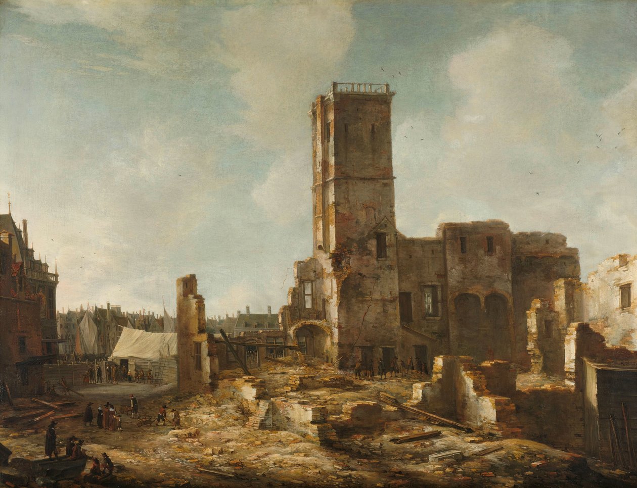 Amsterdamin vanhan kaupungintalon rauniot tulipalon jälkeen 7. heinäkuuta 1652 tekijältä Jan Abrahamsz. Beerstraten