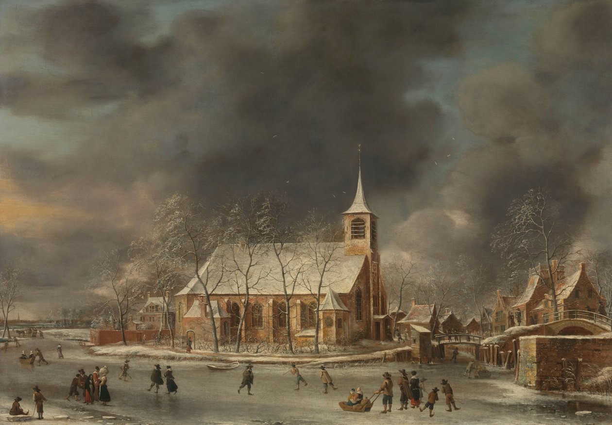 Näkymä Slotenin kirkolle talvella tekijältä Jan Abrahamsz. Beerstraten