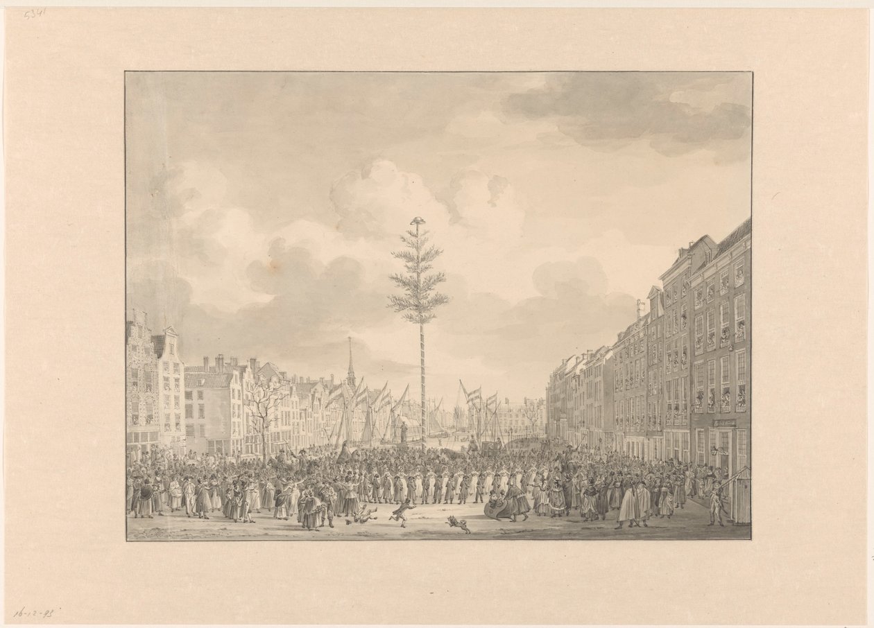 Vapaudenpuu Grote Marktilla Rotterdamissa, 1795 tekijältä Jan Anthonie Langendijk Dzn (possibly)