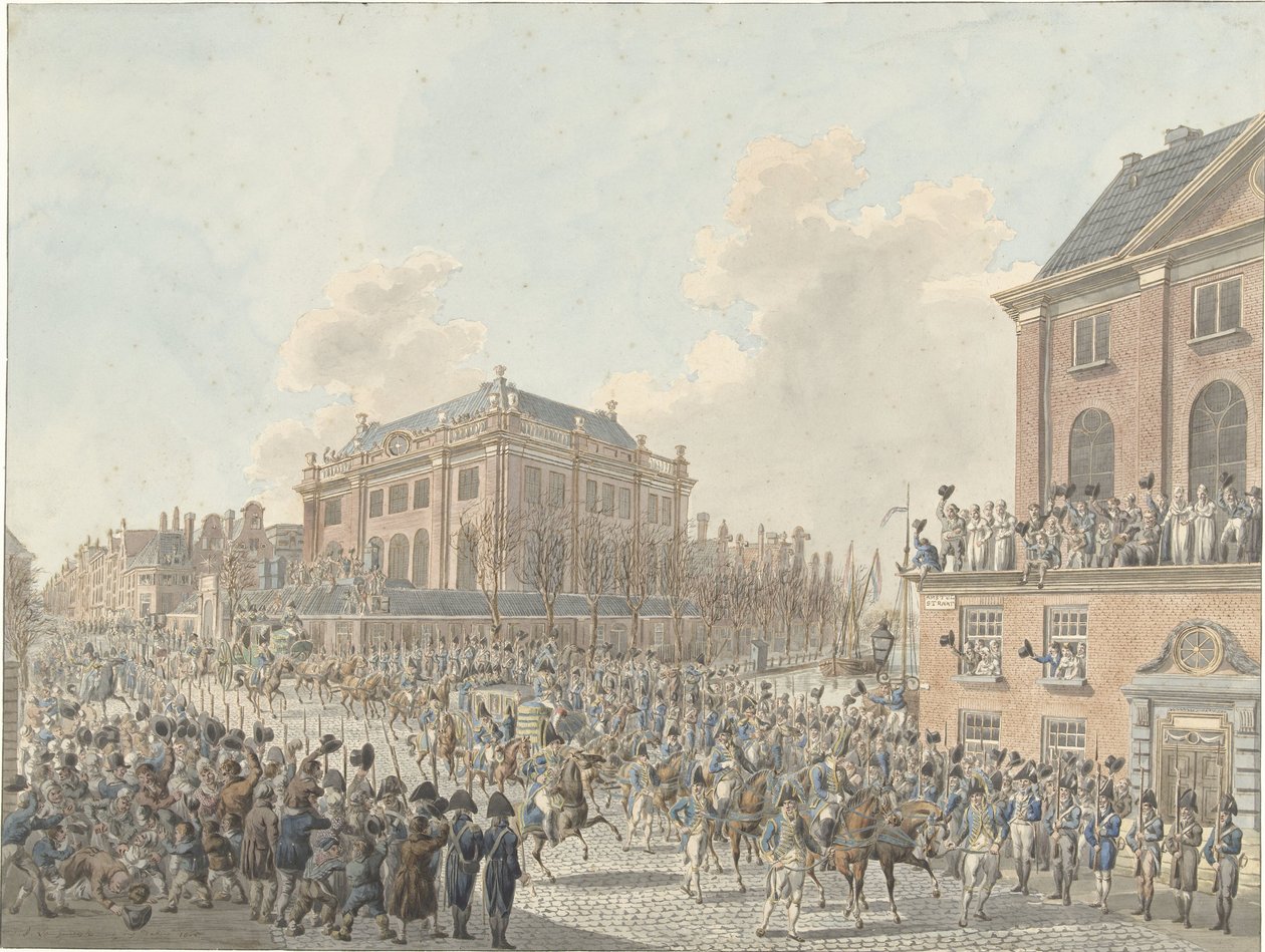 Louis Napoleonin saapuminen Amsterdamiin 20. huhtikuuta 1808 tekijältä Jan Anthonie Langendijk Dzn (signed by artist)