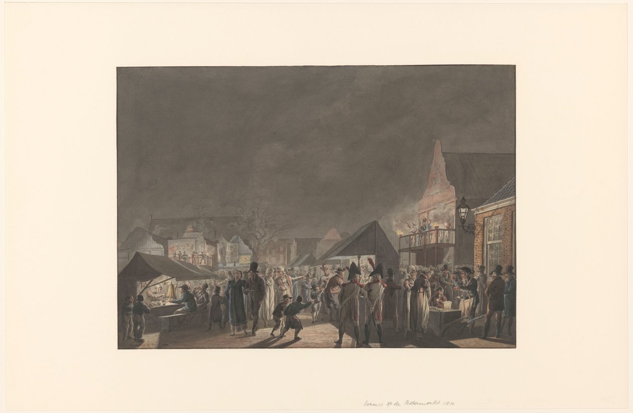 Messut Botermarktissa Amsterdamissa, 1810 tekijältä Jan Anthonie Langendijk Dzn