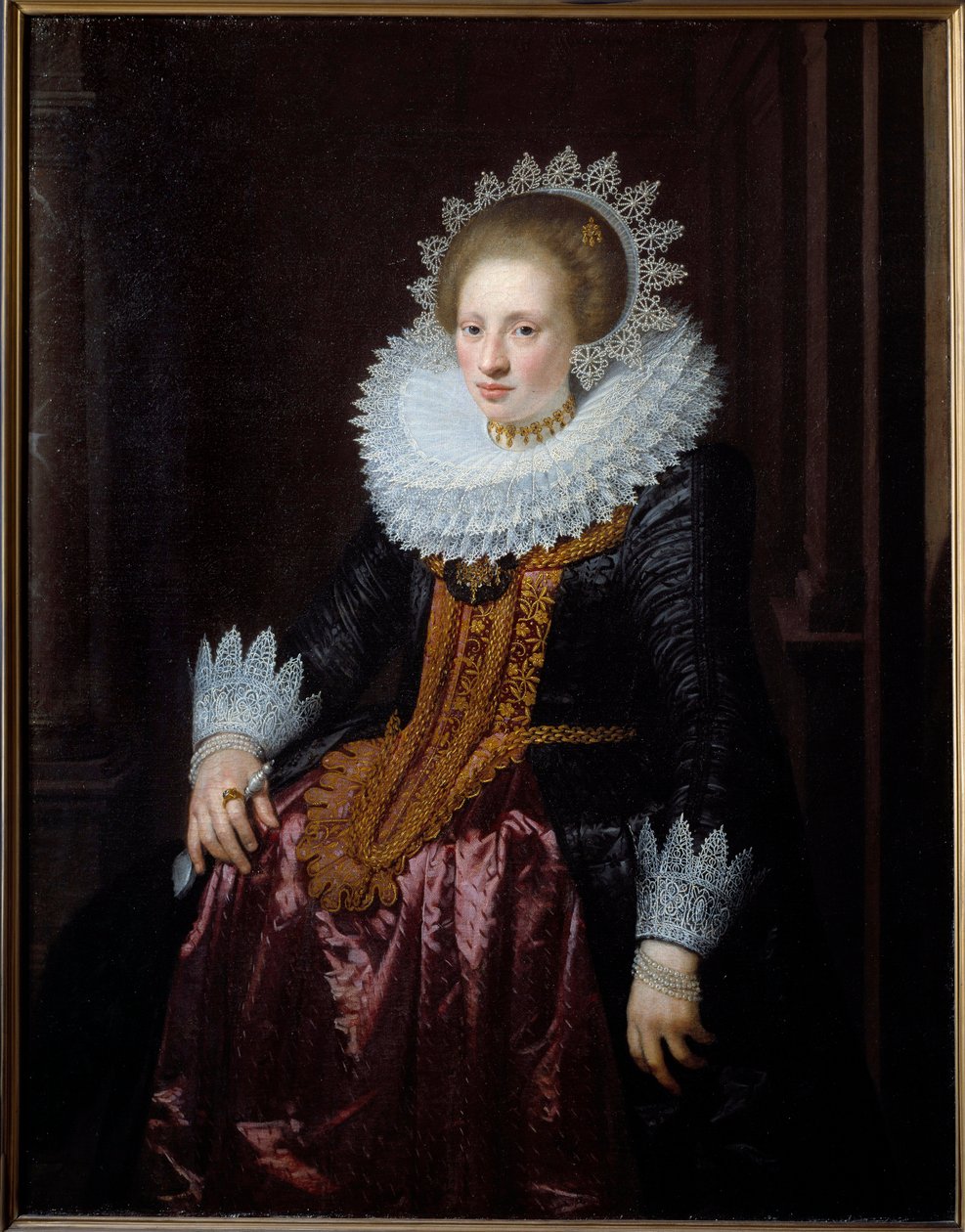 Naisen muotokuva Tunnettiin aiemmin nimellä Madame Vrydags Van Vollenhovenin pojan muotokuva Jan Van Ravesteynin (1570-1657) maalaus (ec.holl.) 1620 su. 1,34x1,04 m Lille, Musee des Beaux Arts tekijältä Jan Anthonisz. van Ravesteyn